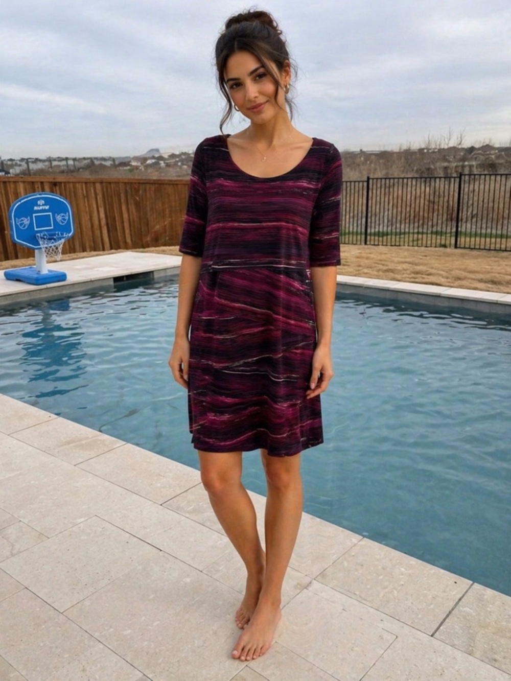 Connected Apparel Black and Pink Striped Midi Dress size 14 NWT